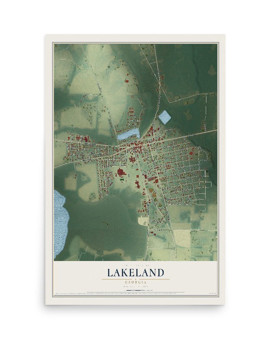 Lakeland, Georgia map print, 12 x 18 in, print only