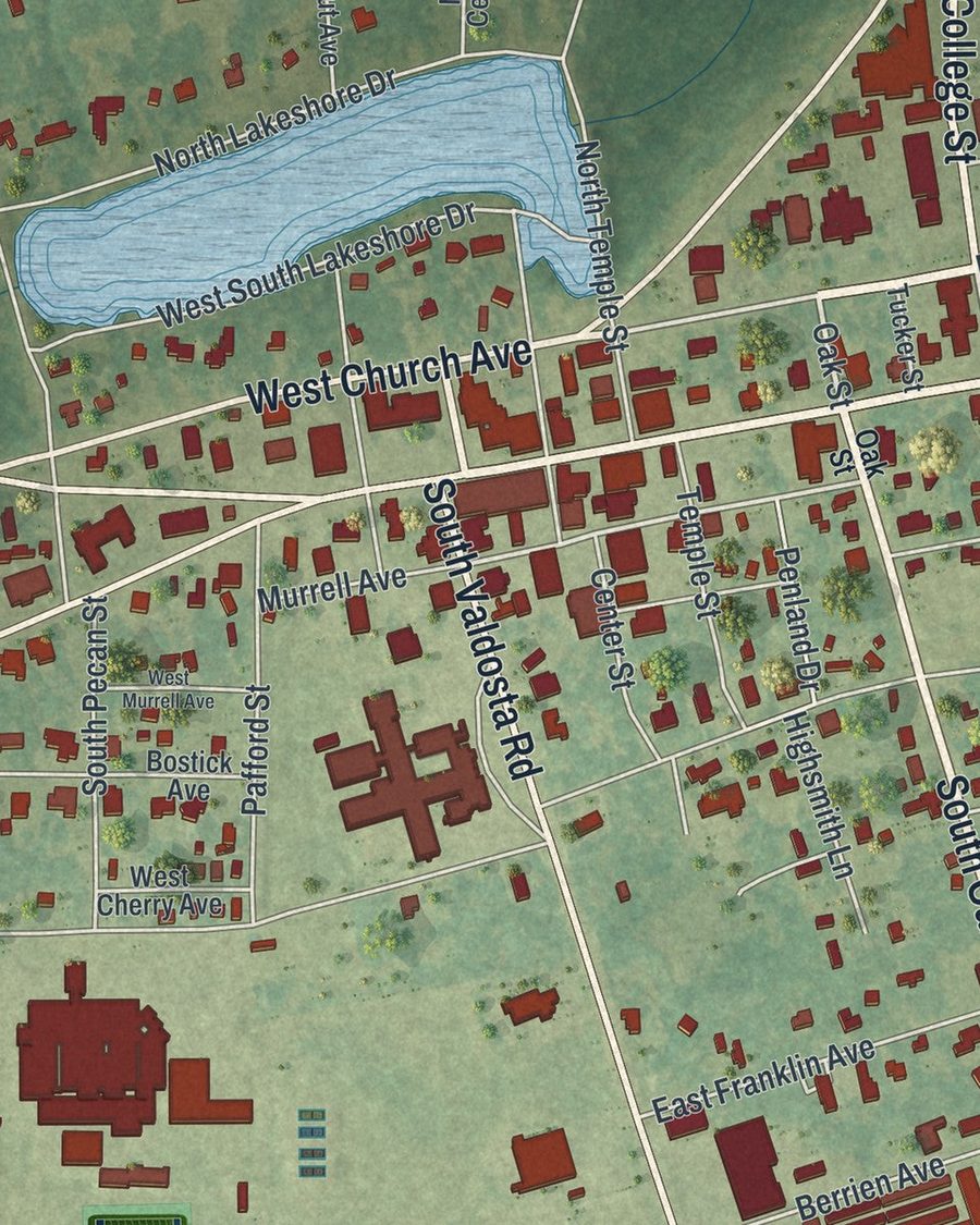 Close-up of Lakeland streets on the map