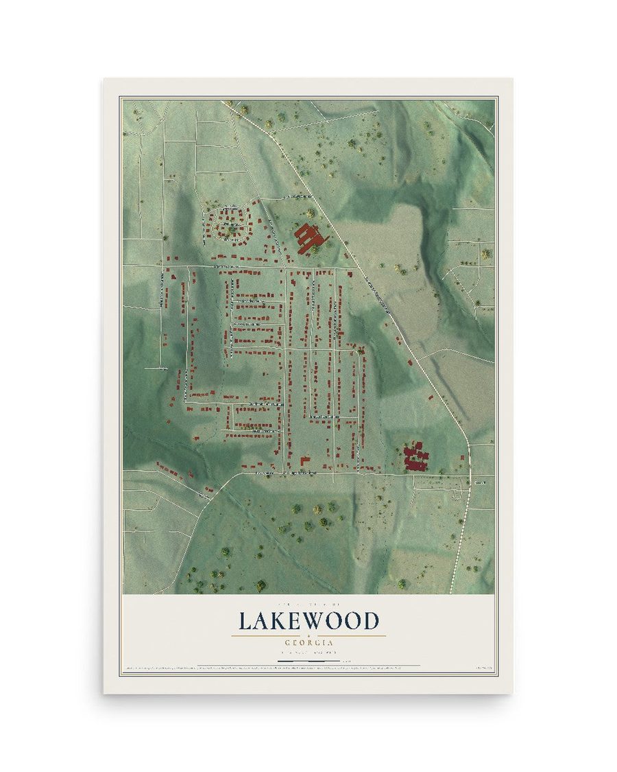 Lakewood, Georgia map print, 12 x 18 in, print only