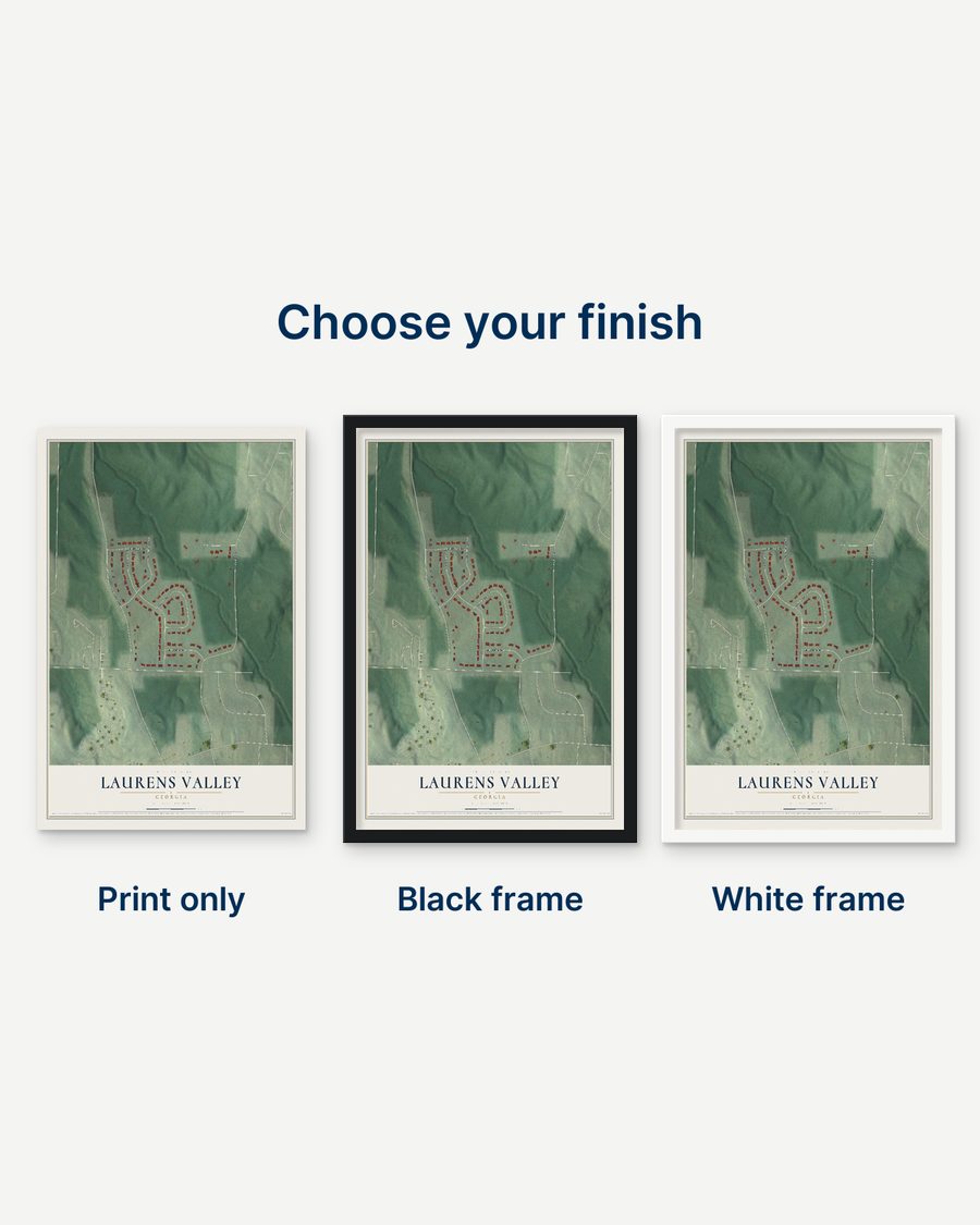 The Laurens Valley, Georgia map as a print only, in a black frame and in a white frame