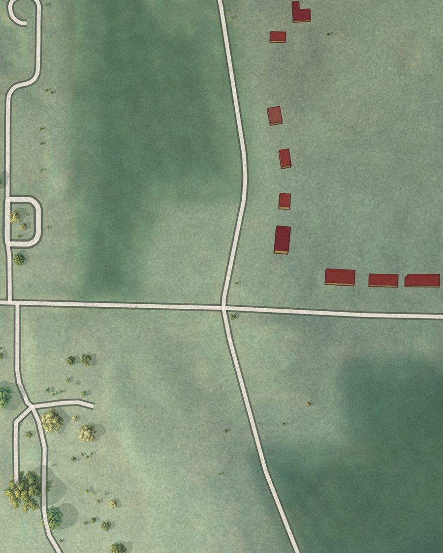 Close-up of Laurens Valley streets on the map