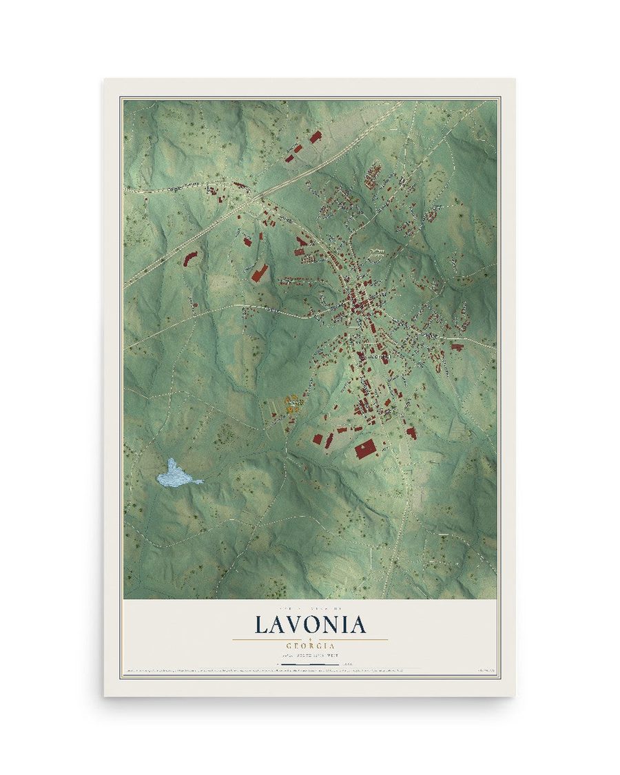 Lavonia, Georgia map print, 12 x 18 in, print only