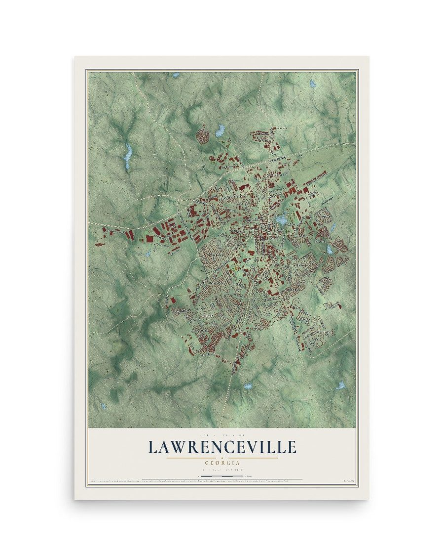 Lawrenceville, Georgia map print, 12 x 18 in, print only