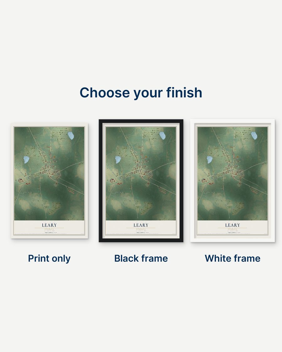 The Leary, Georgia map as a print only, in a black frame and in a white frame