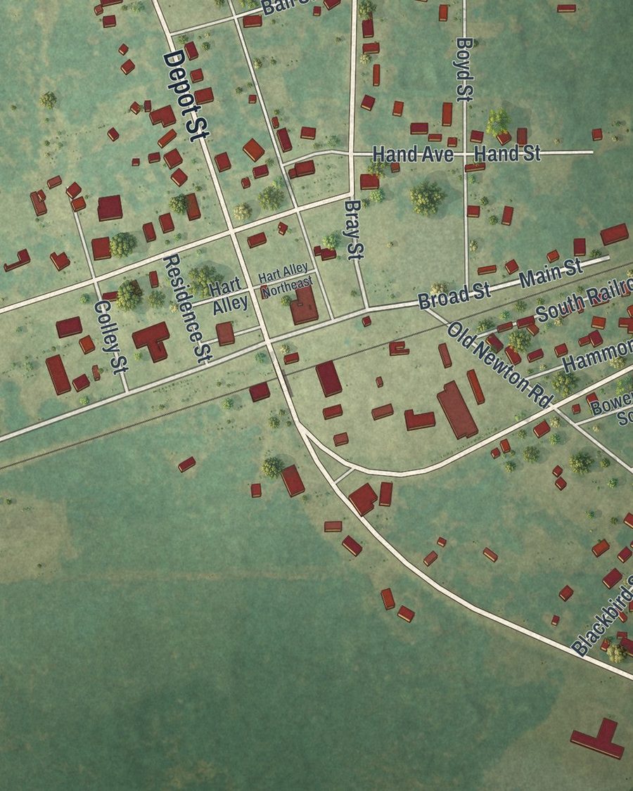 Close-up of Leary streets on the map