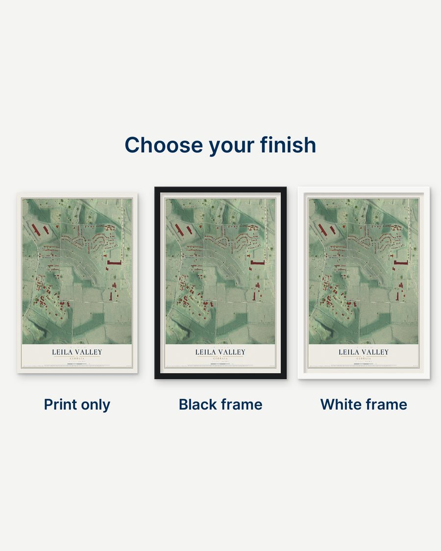 The Leila Valley, Georgia map as a print only, in a black frame and in a white frame