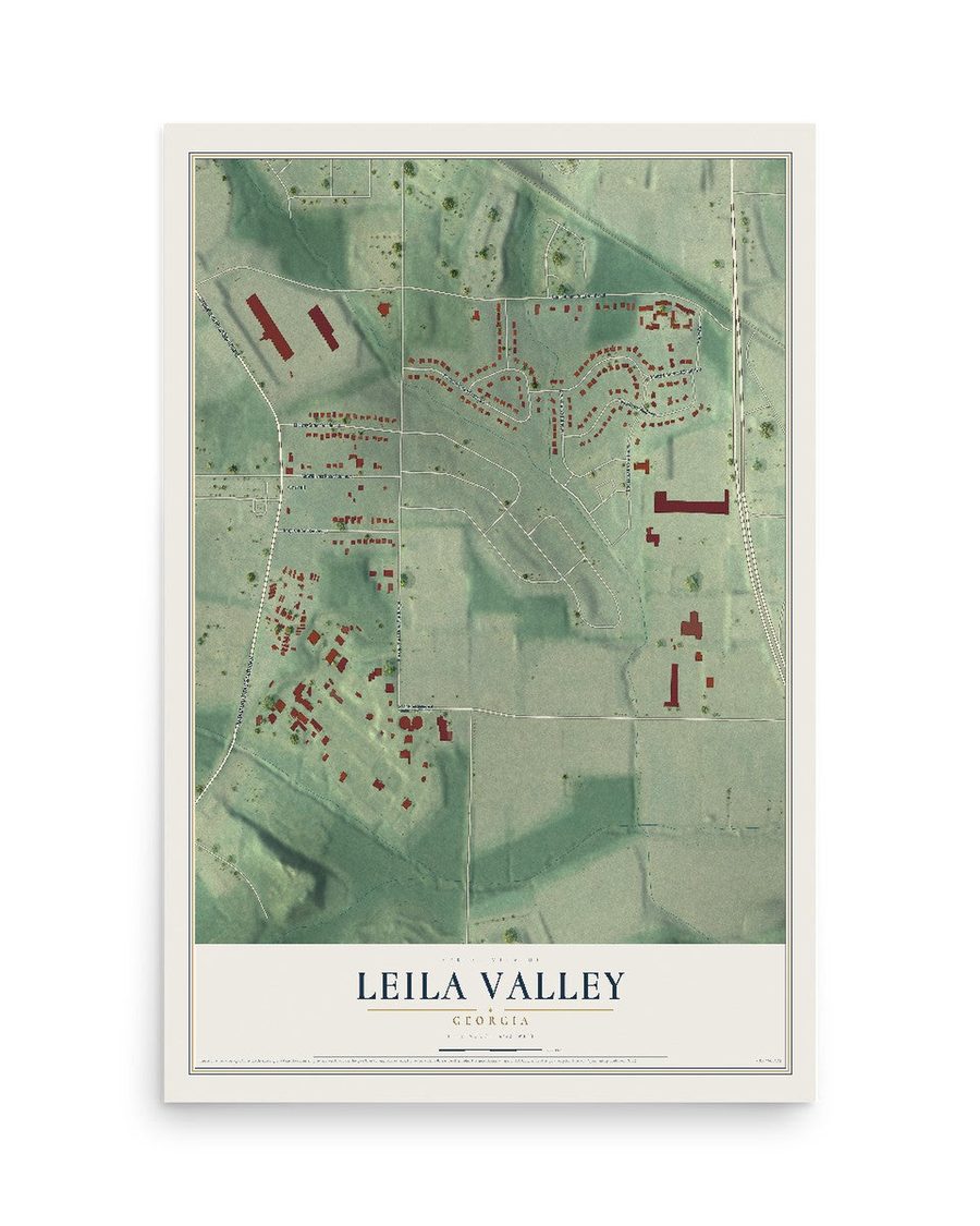 Leila Valley, Georgia map print, 12 x 18 in, print only