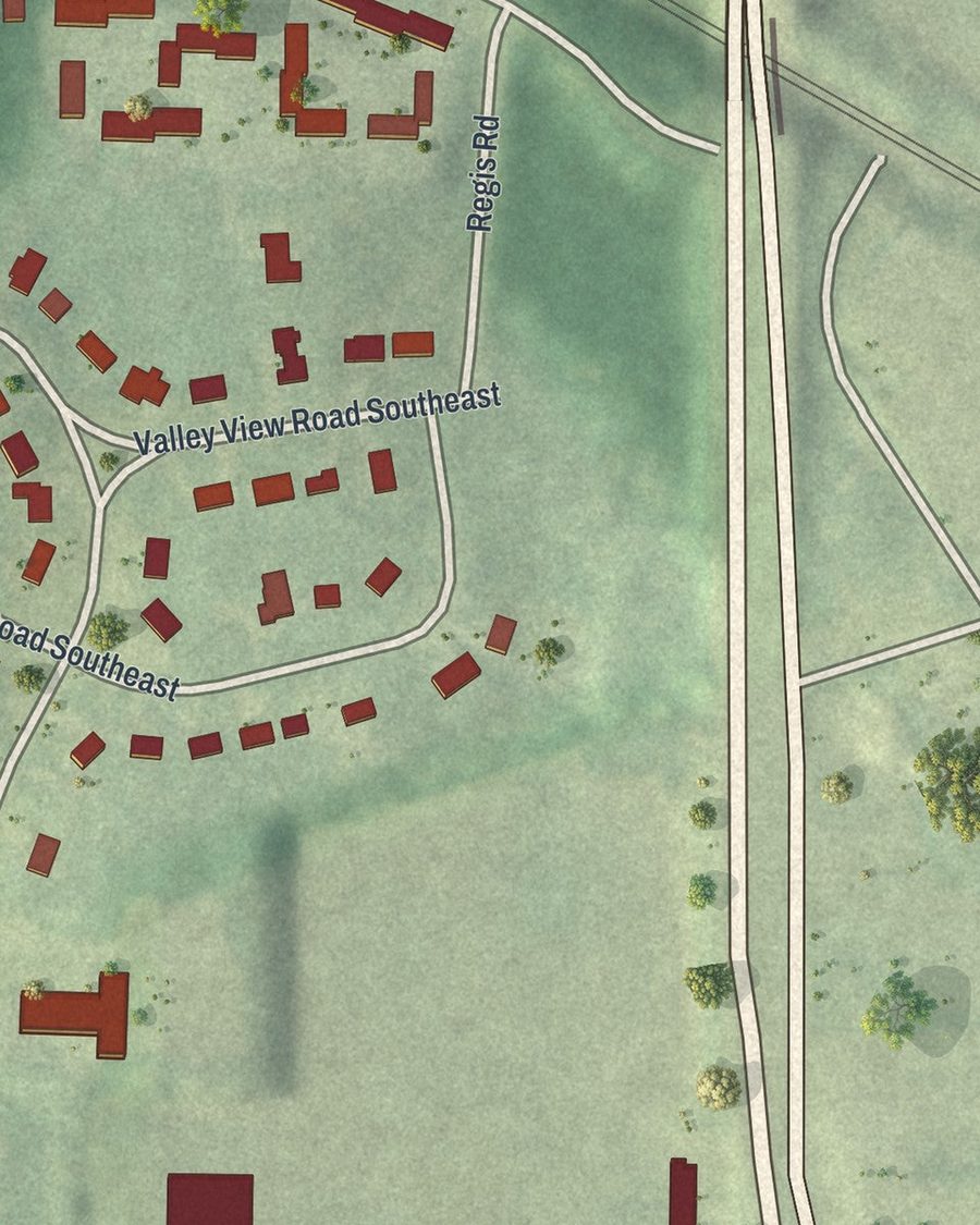 Close-up of Leila Valley streets on the map
