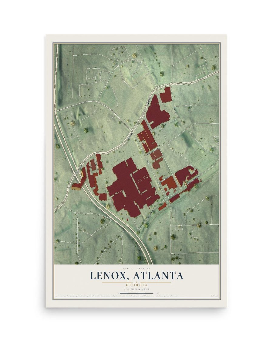 Lenox (Atlanta), Georgia map print, 12 x 18 in, print only