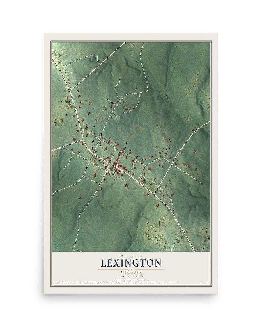 Lexington, Georgia map print, 12 x 18 in, print only