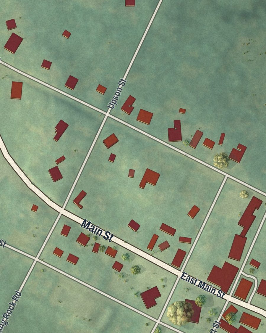 Close-up of Lexington streets on the map