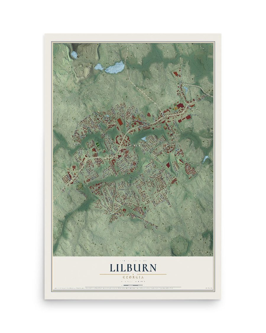 Lilburn, Georgia map print, 12 x 18 in, print only