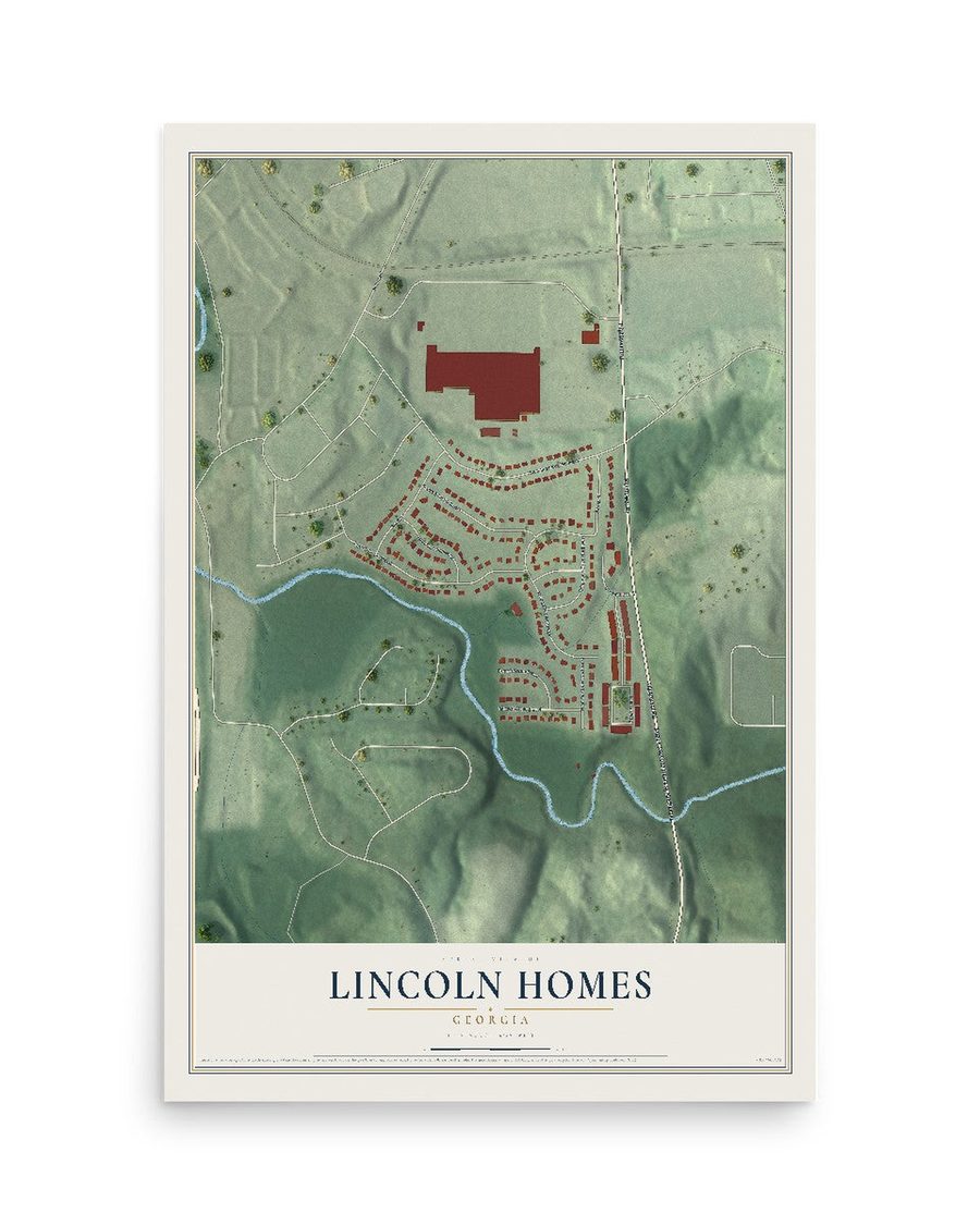 Lincoln Homes, Georgia map print, 12 x 18 in, print only