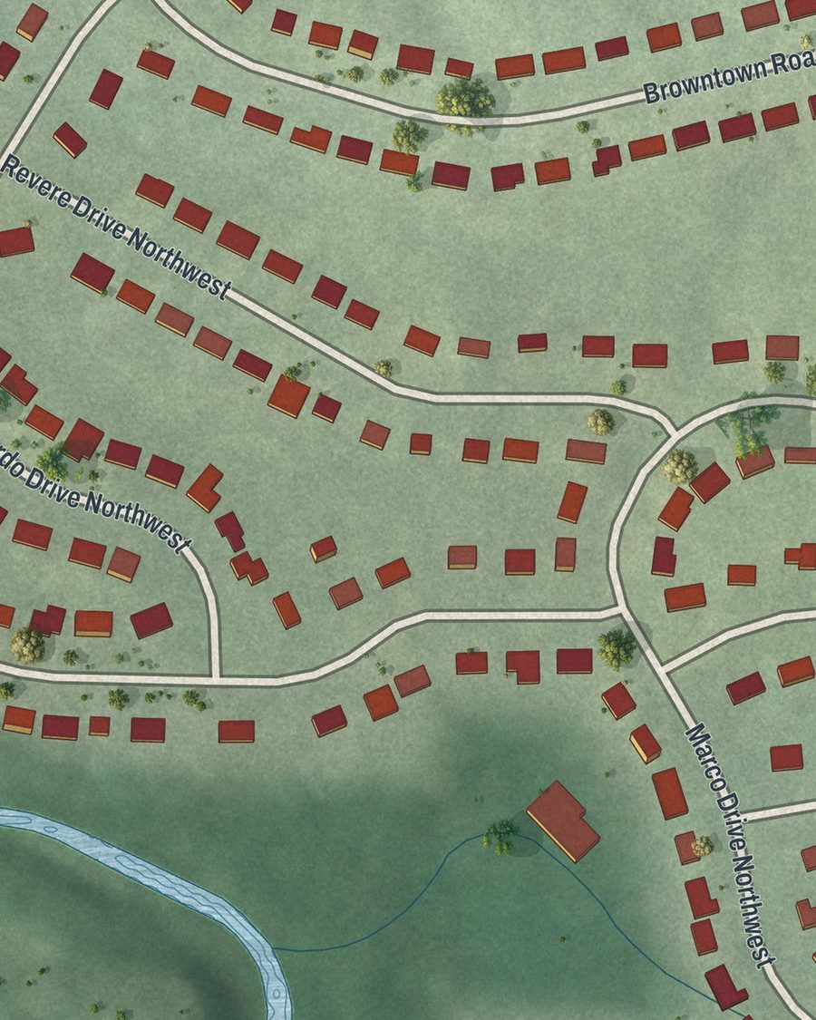 Close-up of Lincoln Homes streets on the map