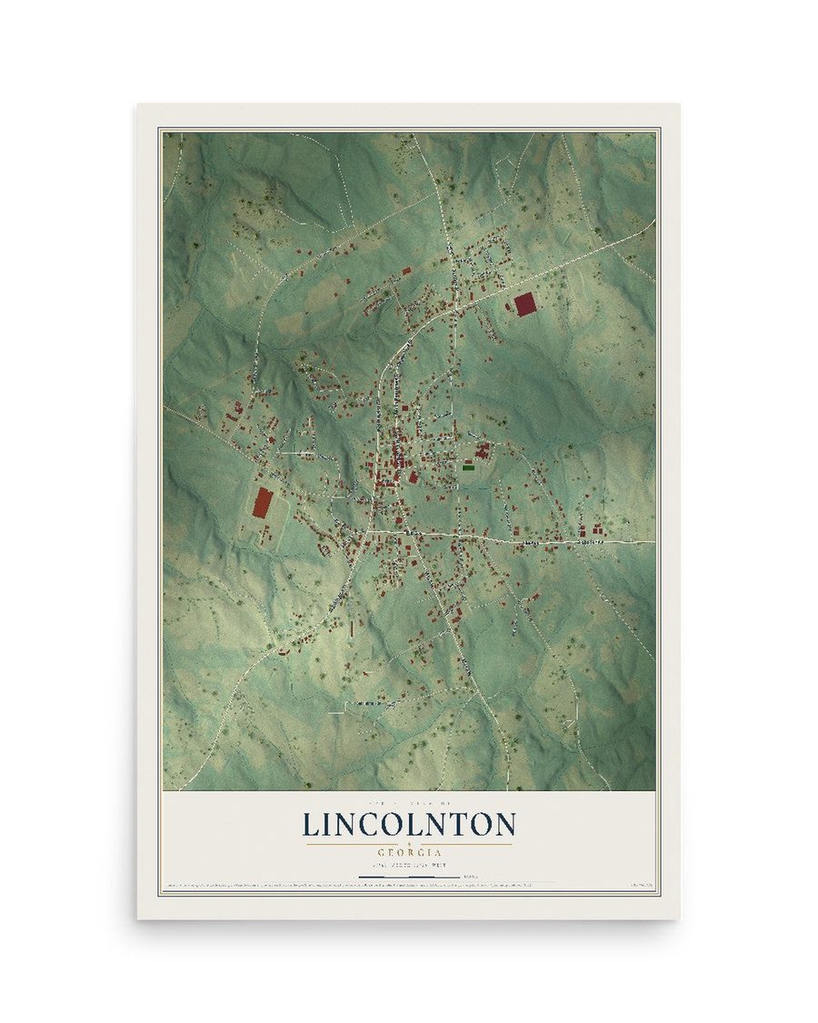 Lincolnton, Georgia map print, 12 x 18 in, print only