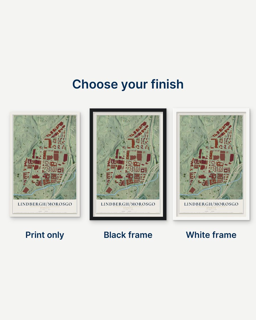 The Lindbergh-Morosgo, Georgia map as a print only, in a black frame and in a white frame