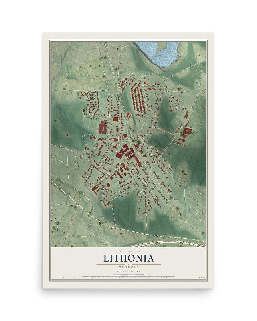 Lithonia, Georgia map print, 12 x 18 in, print only