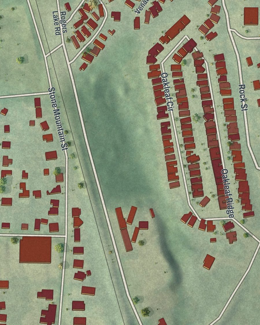 Close-up of Lithonia streets on the map