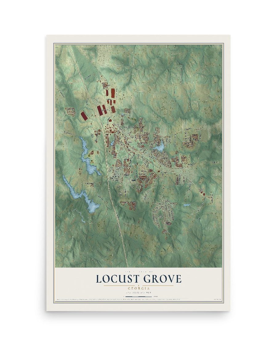 Locust Grove, Georgia map print, 12 x 18 in, print only