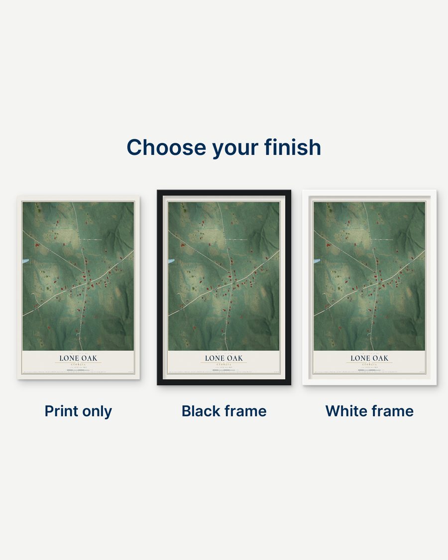 The Lone Oak, Georgia map as a print only, in a black frame and in a white frame