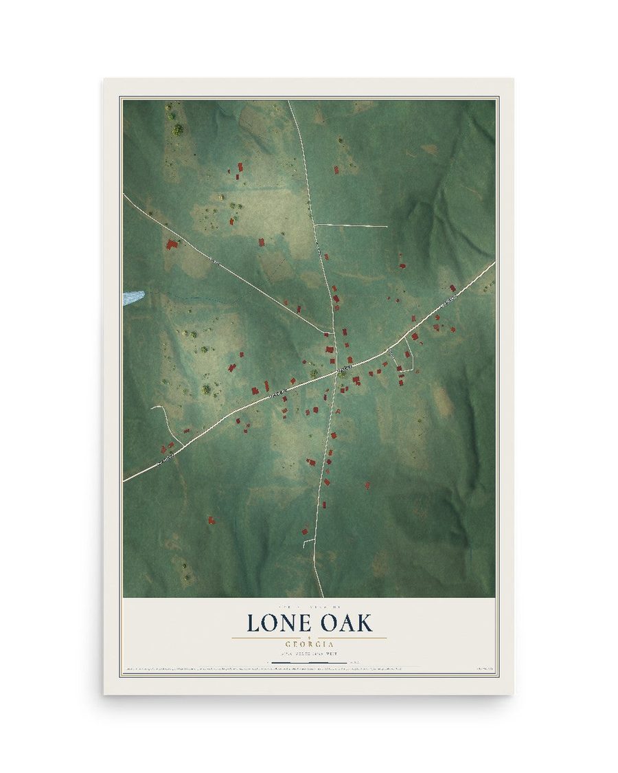 Lone Oak, Georgia map print, 12 x 18 in, print only