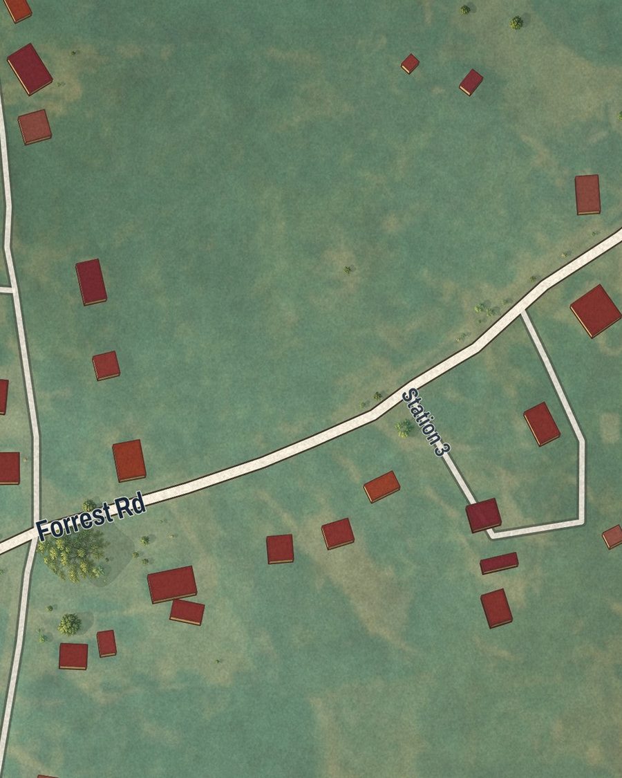 Close-up of Lone Oak streets on the map