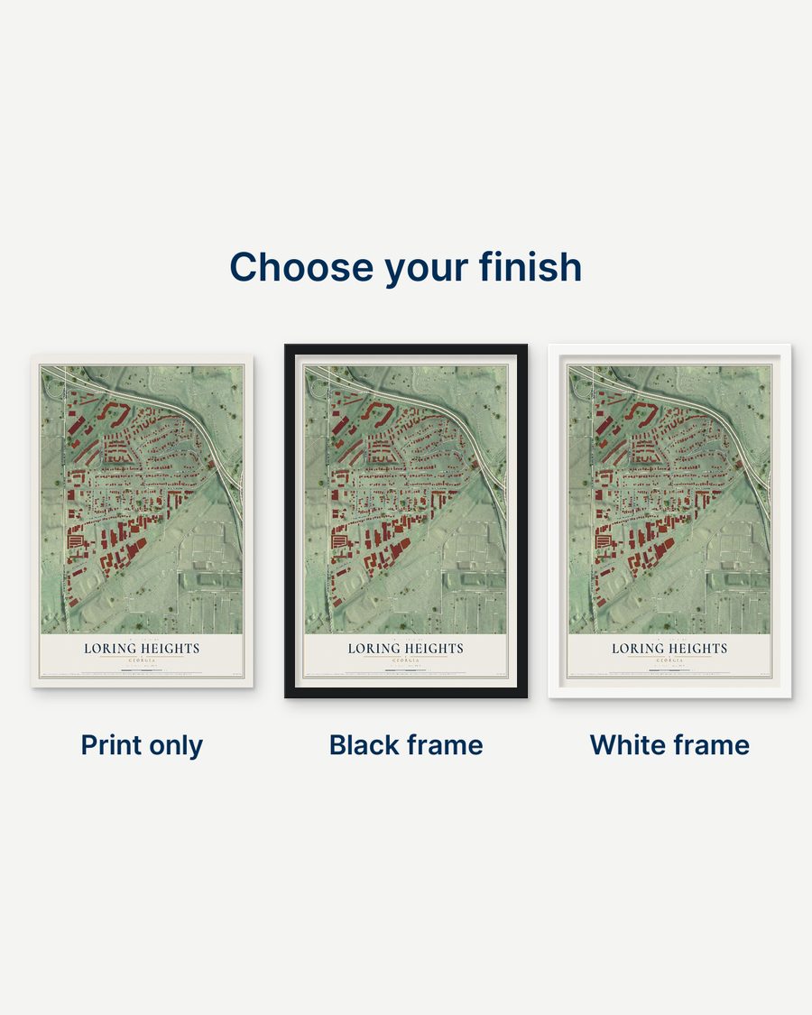 The Loring Heights, Georgia map as a print only, in a black frame and in a white frame