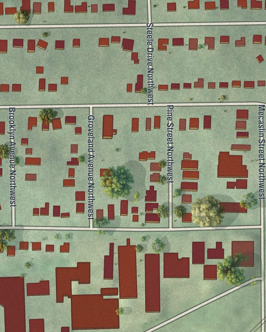 Close-up of Loring Heights streets on the map