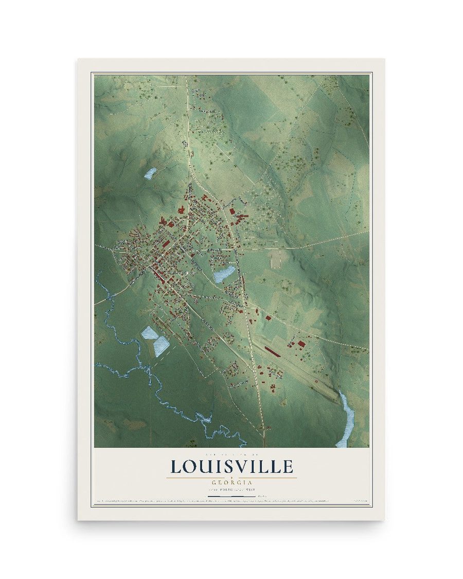 Louisville, Georgia map print, 12 x 18 in, print only