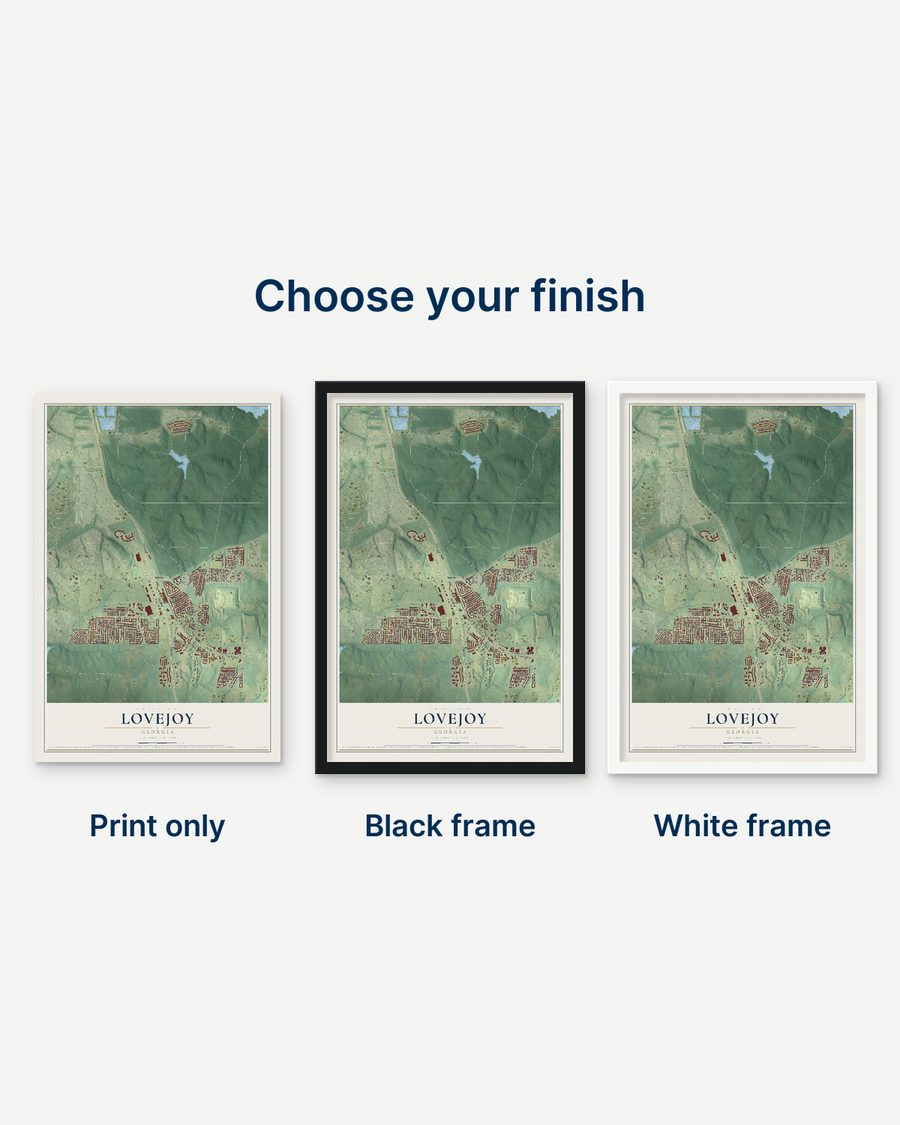The Lovejoy, Georgia map as a print only, in a black frame and in a white frame