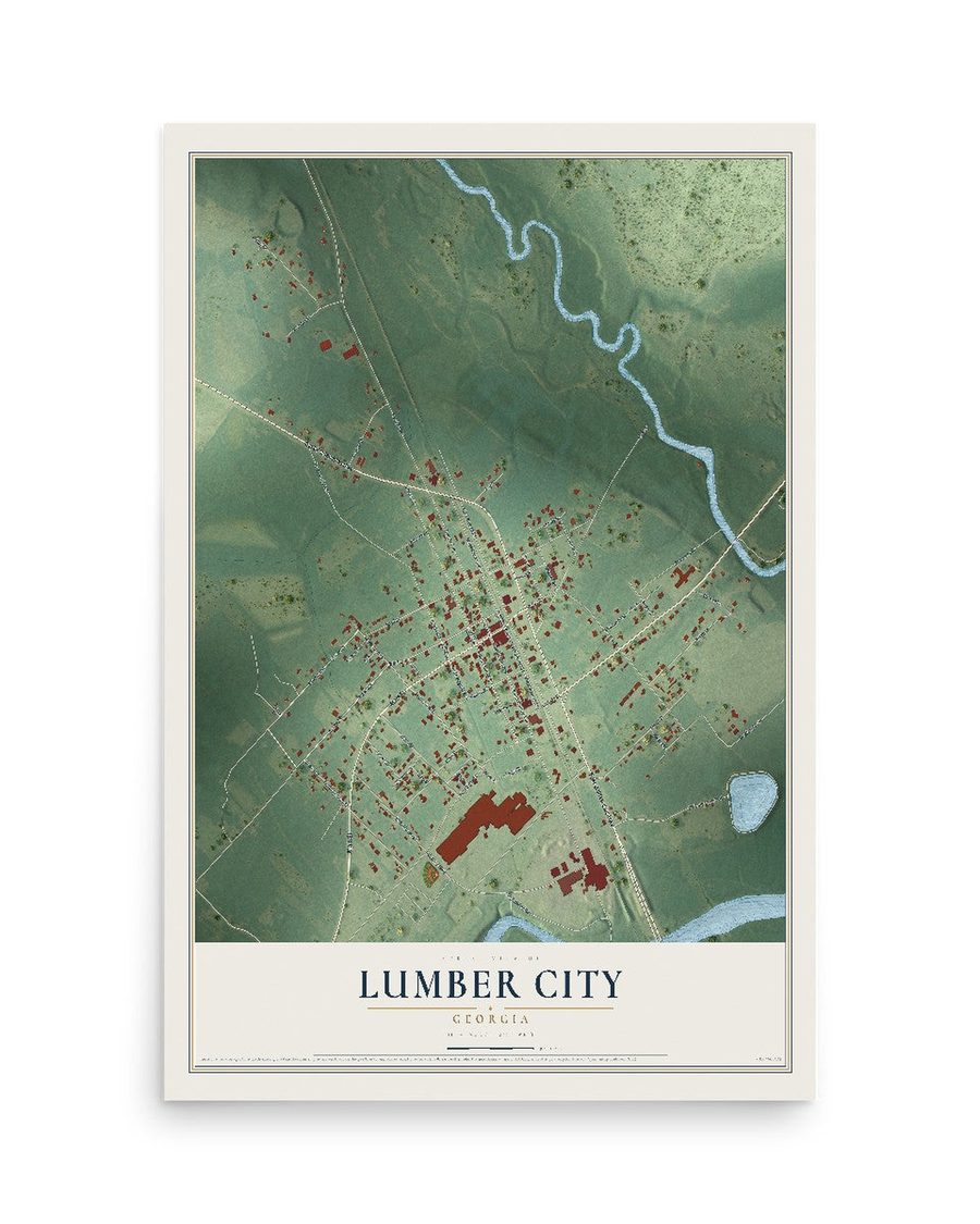 Lumber City, Georgia map print, 12 x 18 in, print only