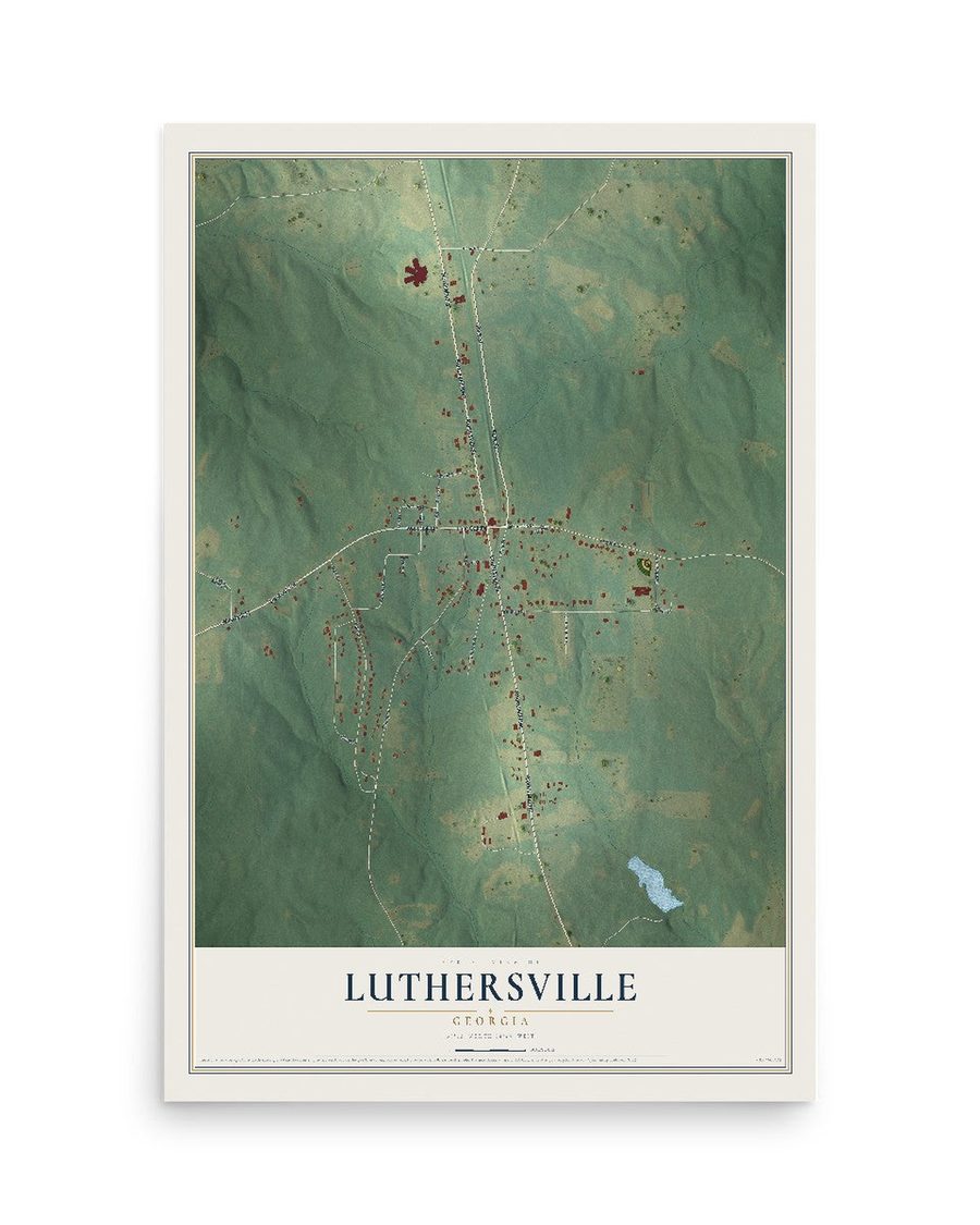Luthersville, Georgia map print, 12 x 18 in, print only