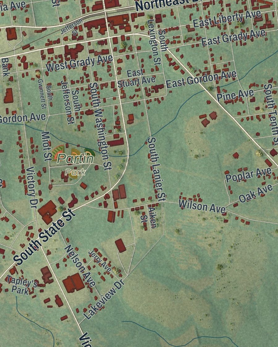 Close-up of Lyons streets on the map
