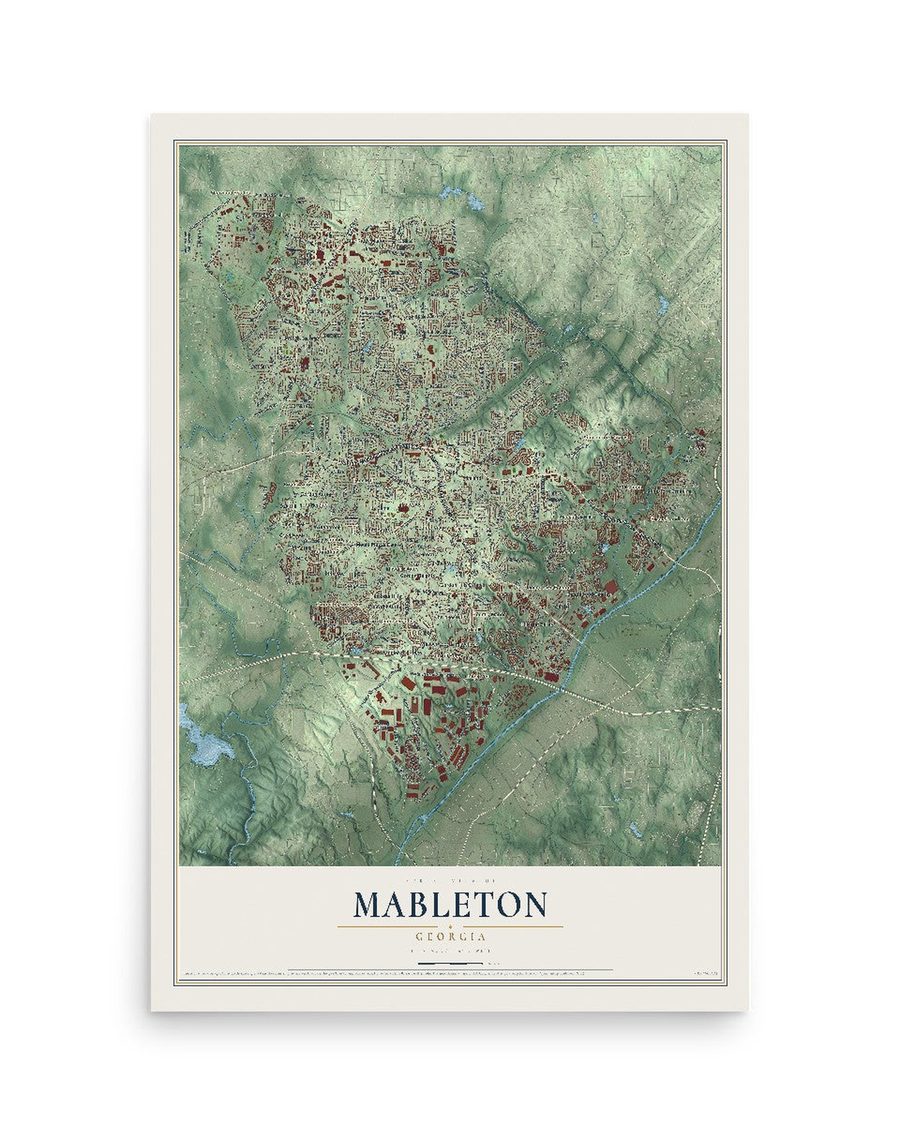 Mableton, Georgia map print, 12 x 18 in, print only
