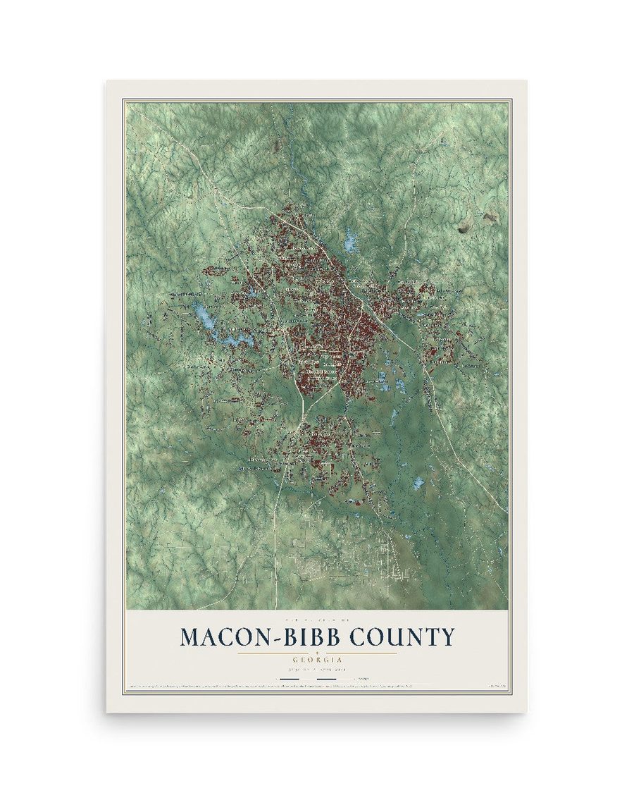 Macon-Bibb County, Georgia map print, 12 x 18 in, print only