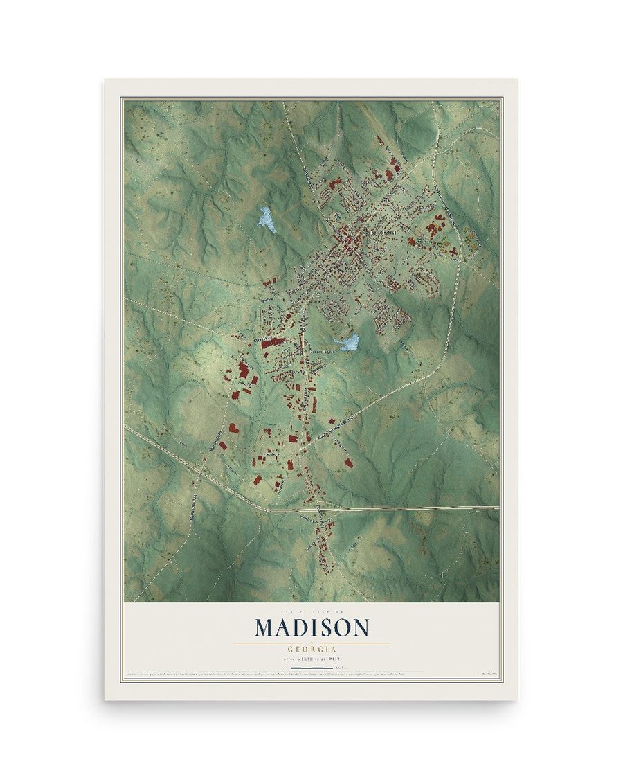 Madison, Georgia map print, 12 x 18 in, print only