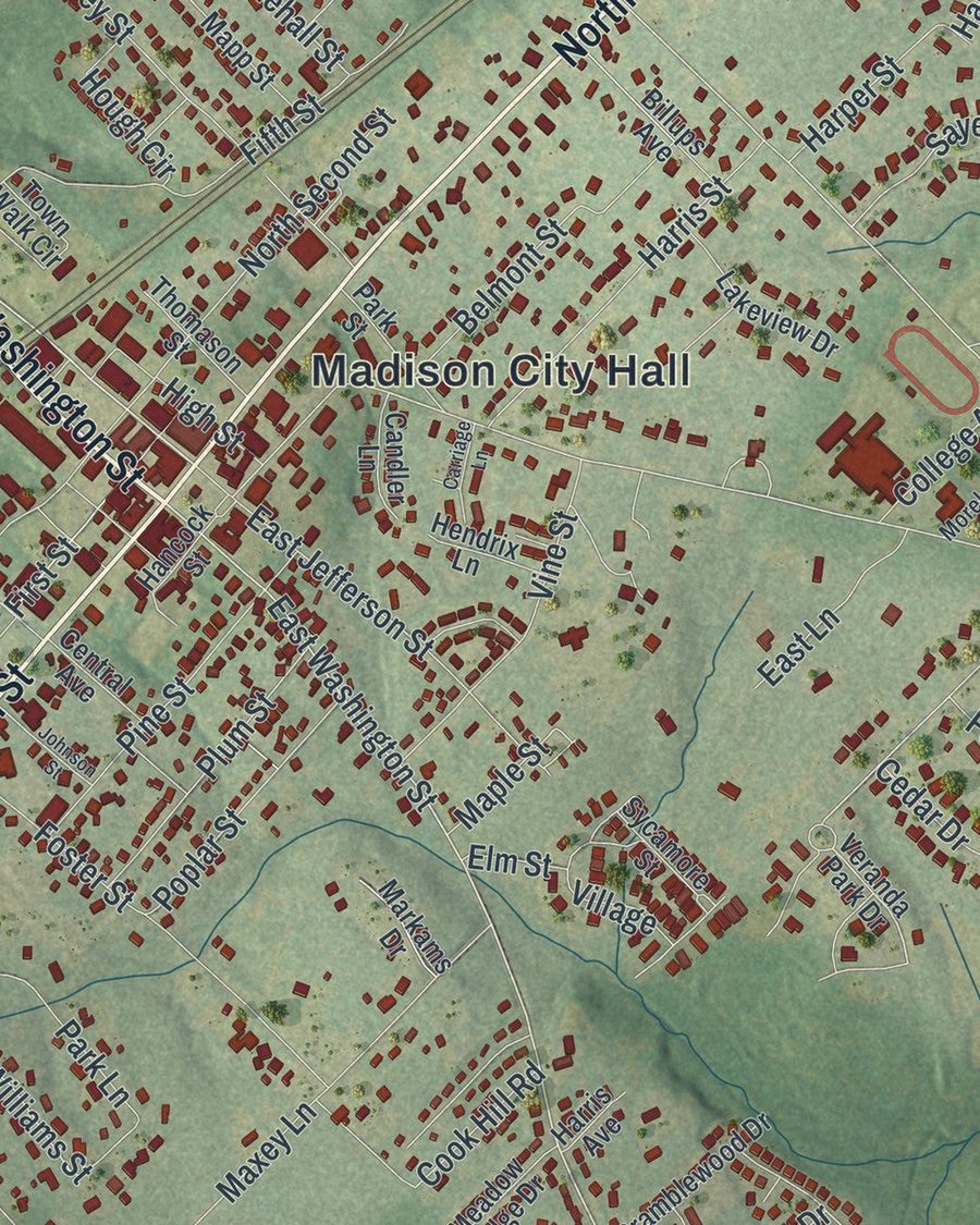 Close-up of Madison streets on the map