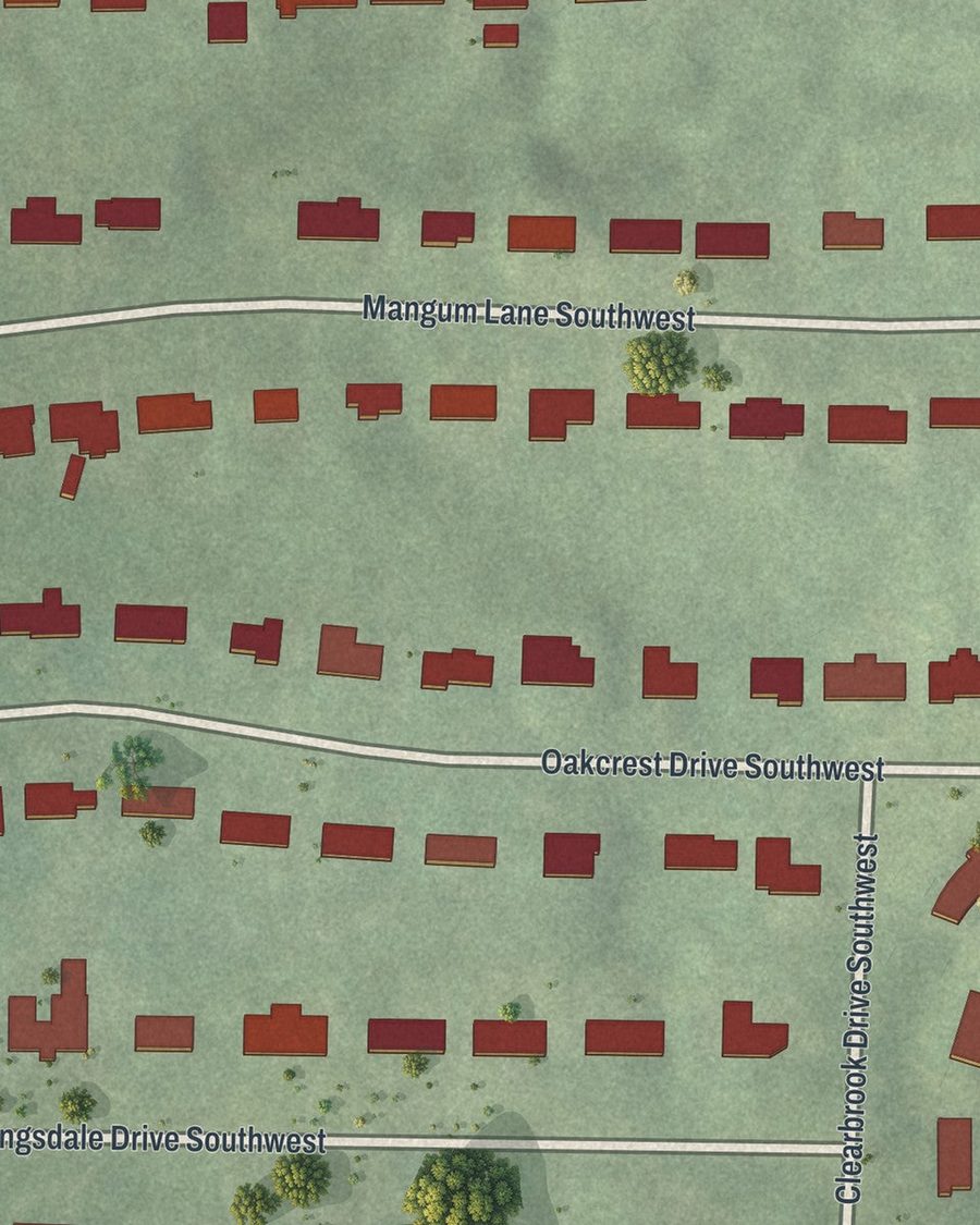 Close-up of Magnum Manor streets on the map