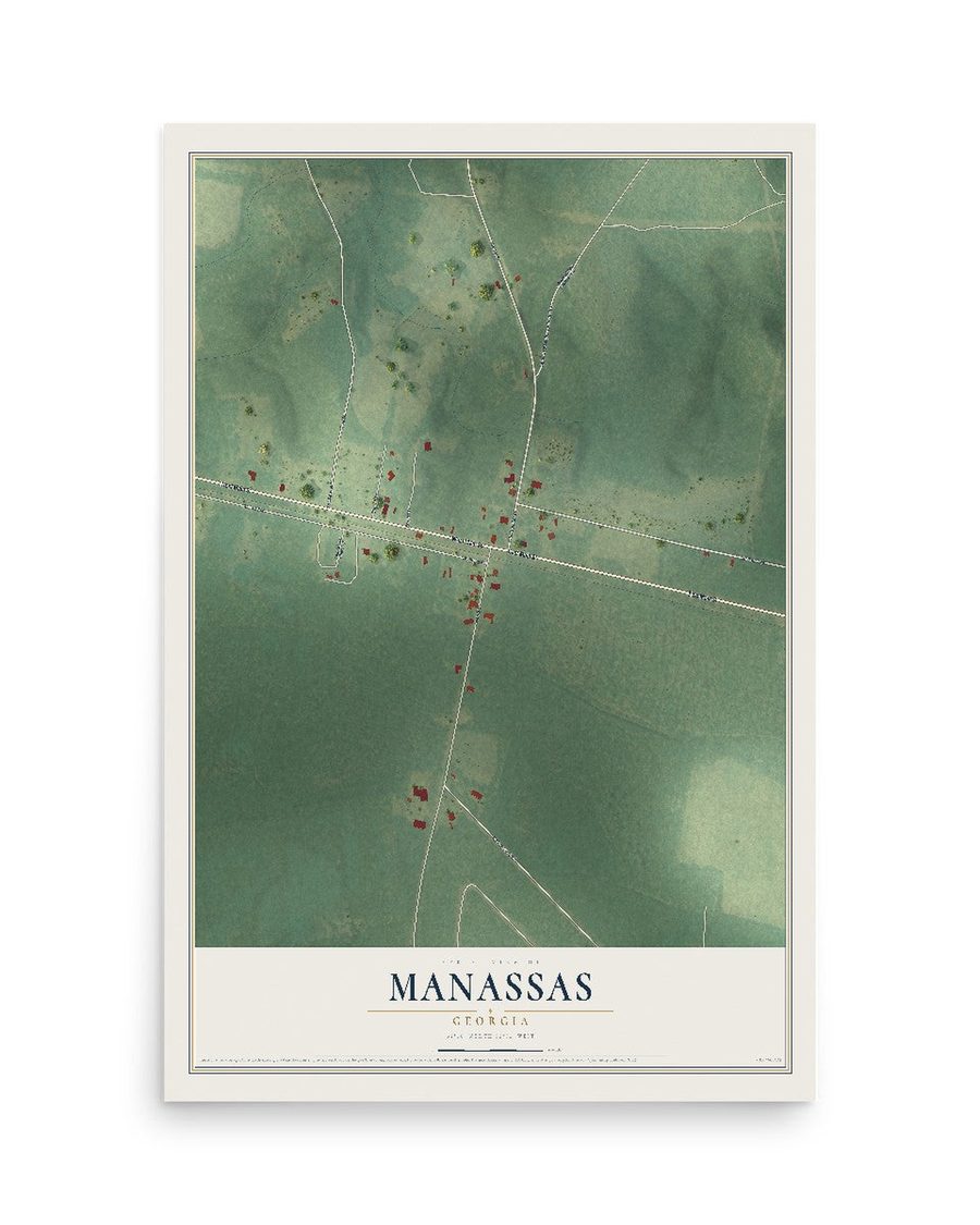 Manassas, Georgia map print, 12 x 18 in, print only