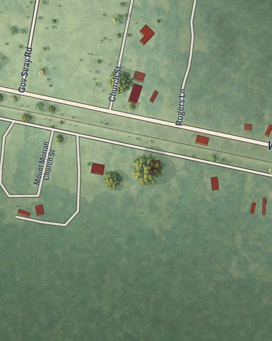 Close-up of Manassas streets on the map