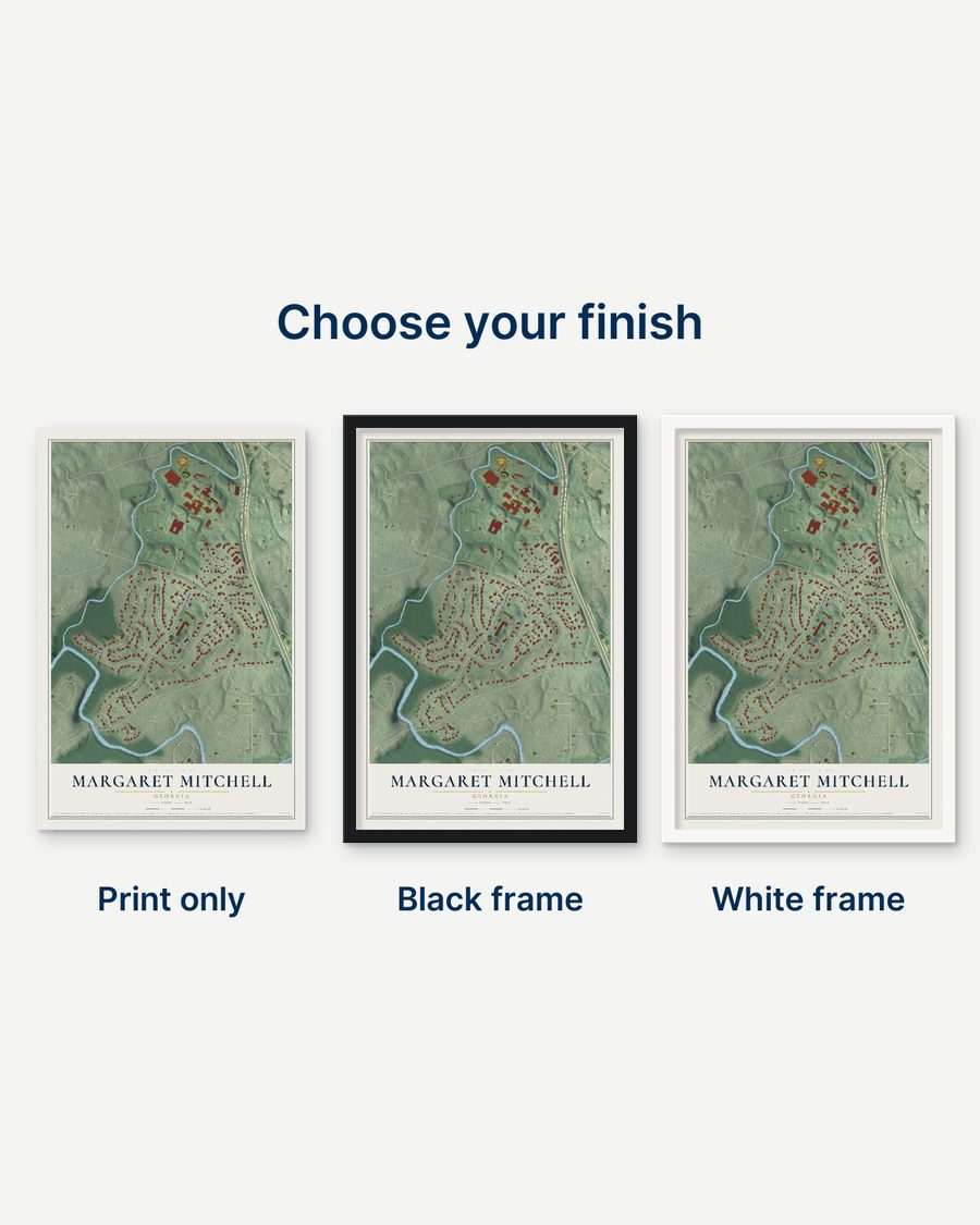 The Margaret Mitchell, Georgia map as a print only, in a black frame and in a white frame