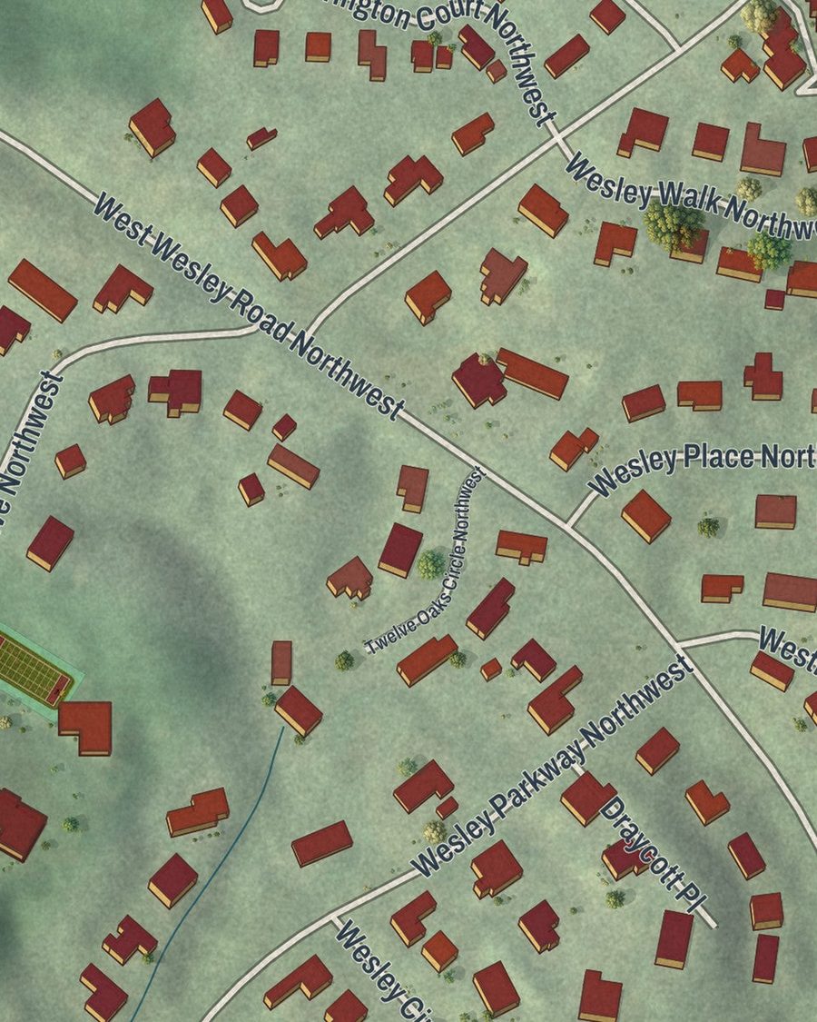 Close-up of Margaret Mitchell streets on the map