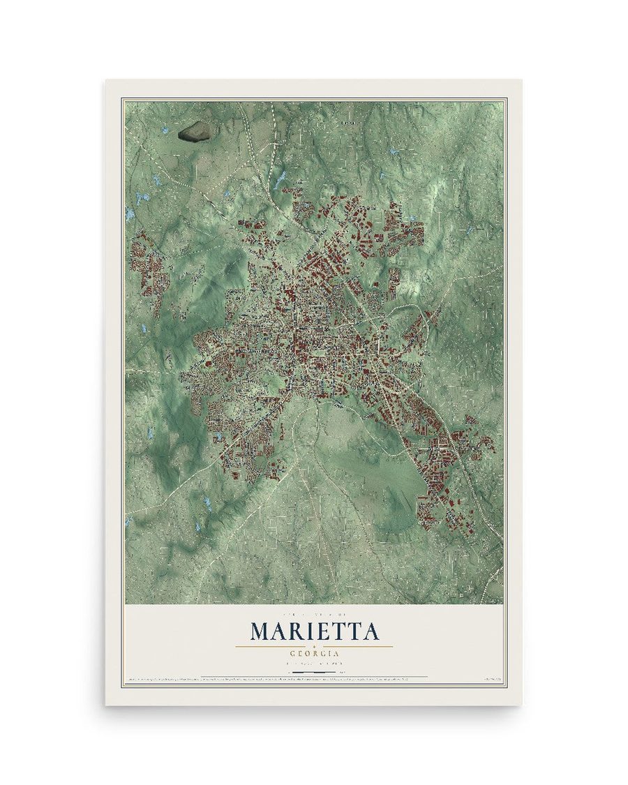Marietta, Georgia map print, 12 x 18 in, print only