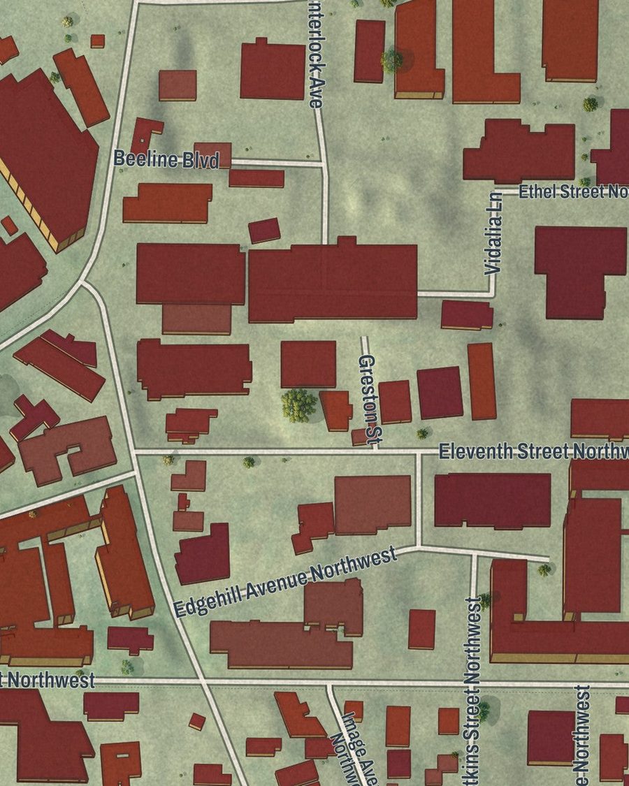 Close-up of Marietta Street Artery streets on the map