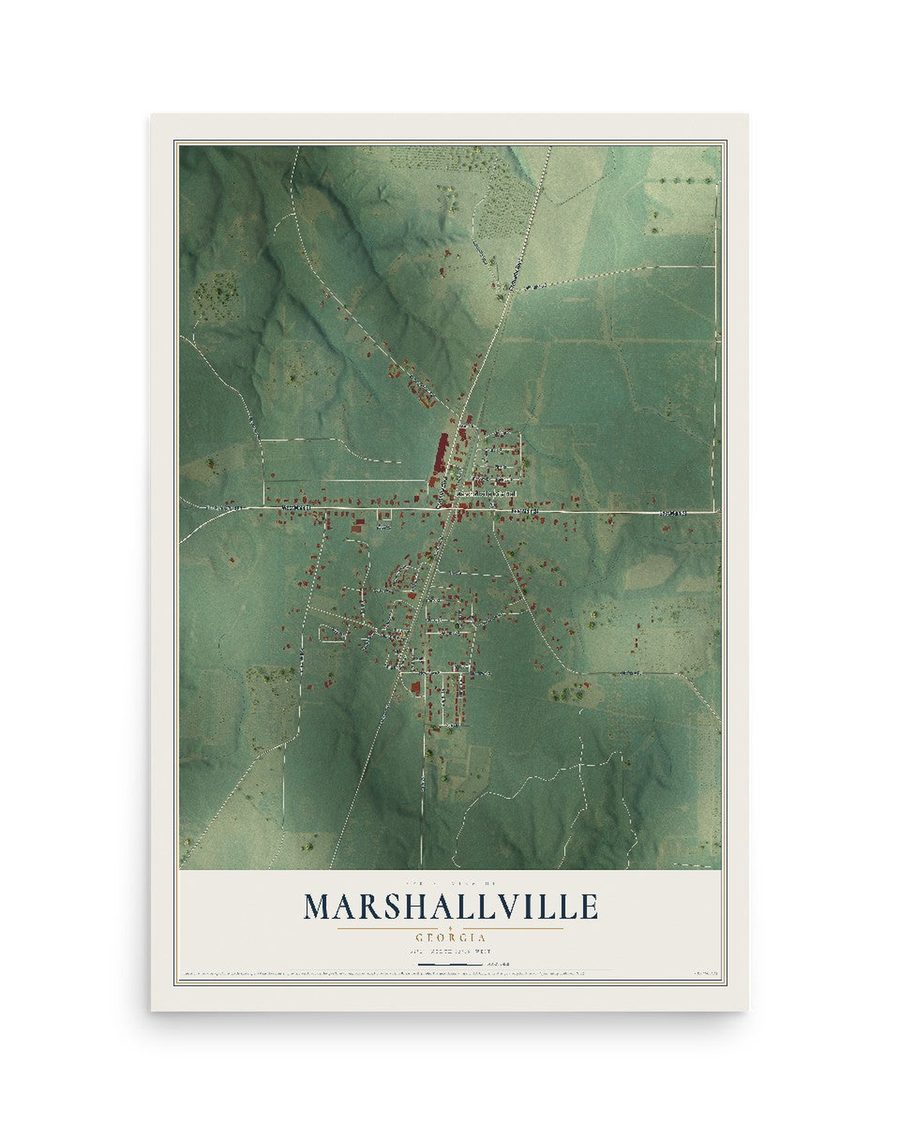 Marshallville, Georgia map print, 12 x 18 in, print only