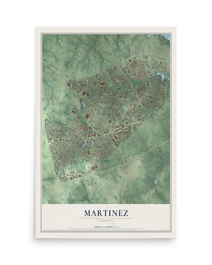 Martinez, Georgia map print, 12 x 18 in, print only