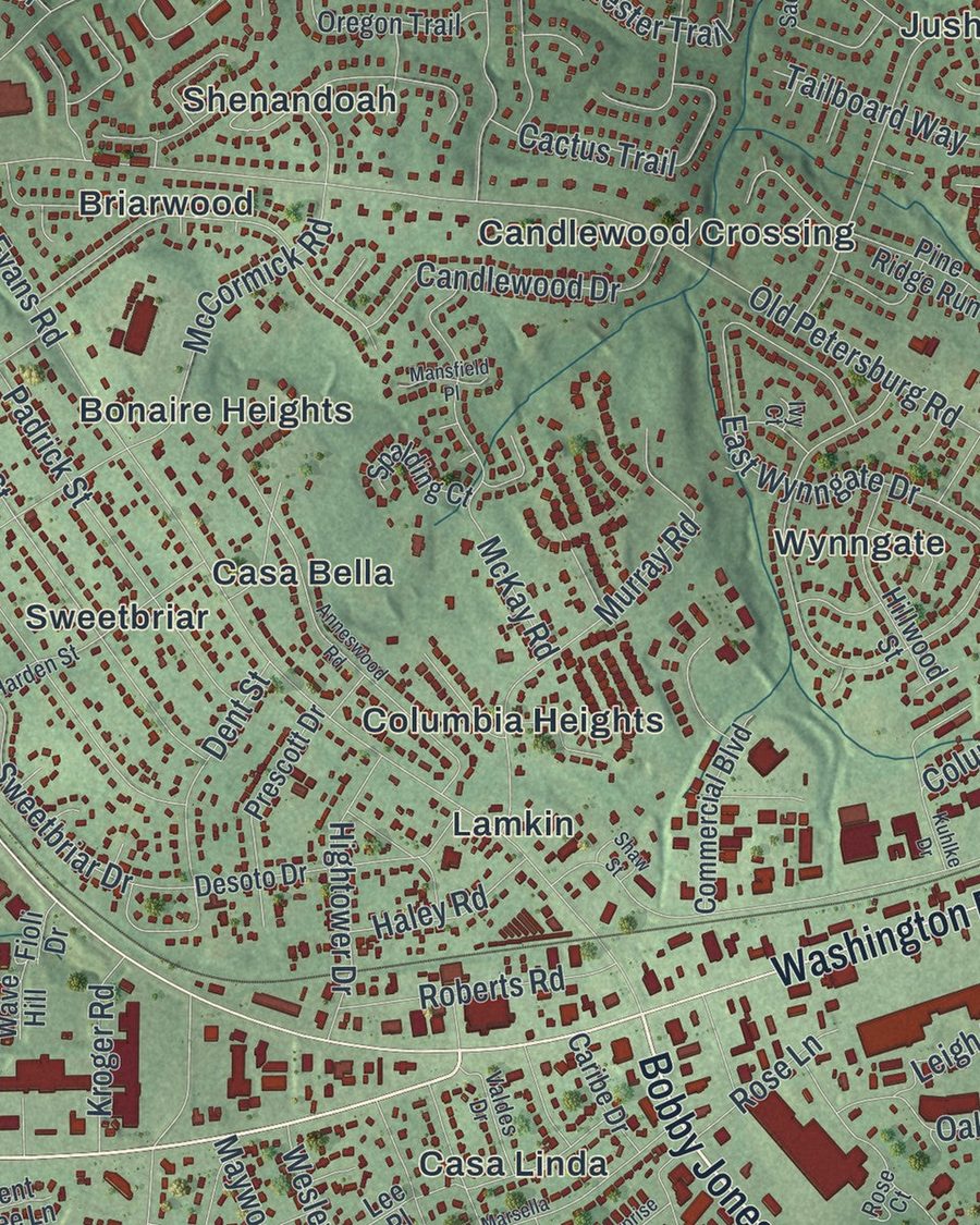 Close-up of Martinez streets on the map