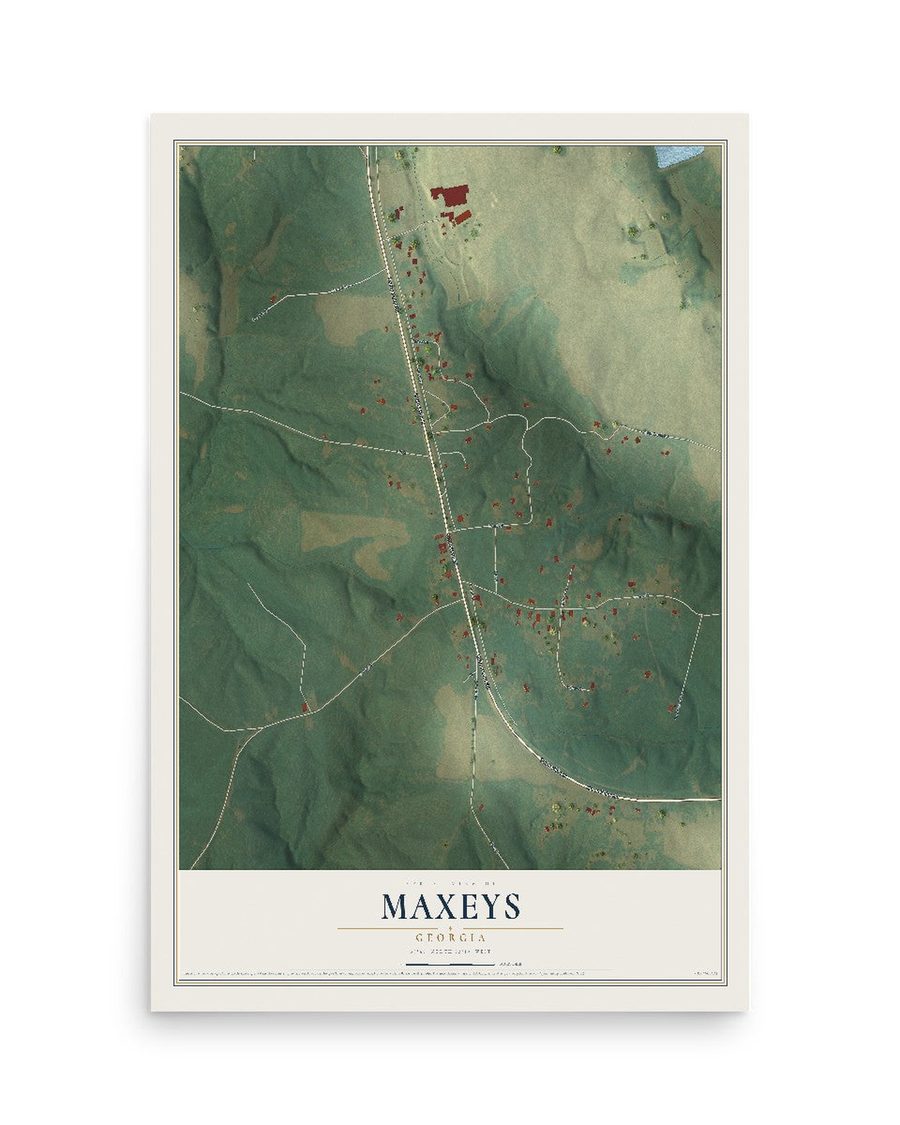 Maxeys, Georgia map print, 12 x 18 in, print only