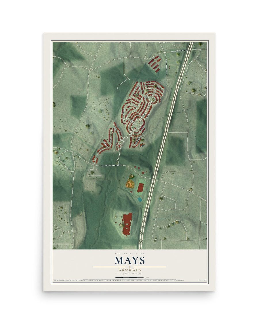 Mays, Georgia map print, 12 x 18 in, print only