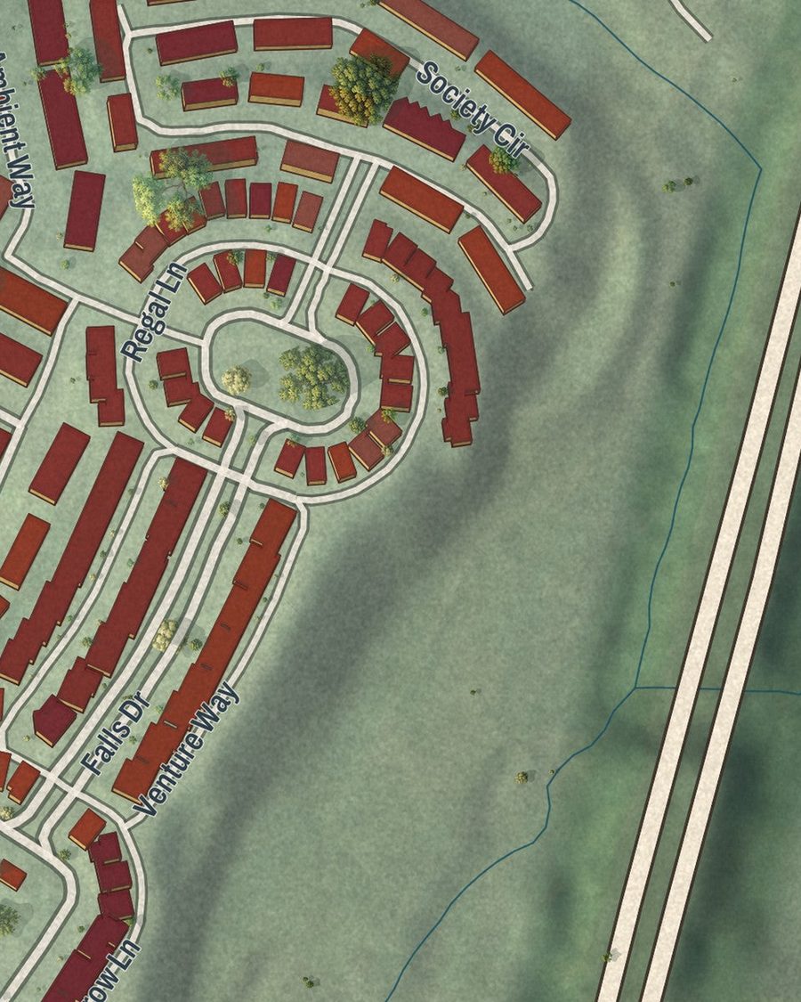 Close-up of Mays streets on the map